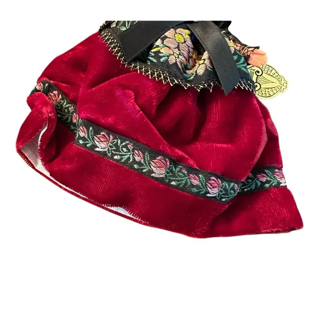 Vintage Divanach Folk Doll Hand‎ Painted Face Embroidered Velvet European 9”